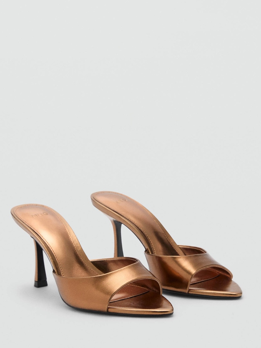 Mango Metallic Copper Stiletto Heel Mule Sandals Size 6.5 NWT